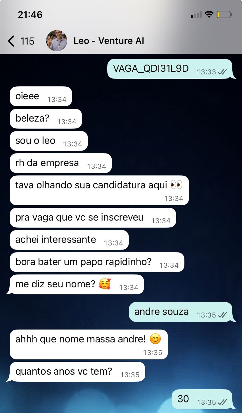 Conversa candidato — saudação inicial