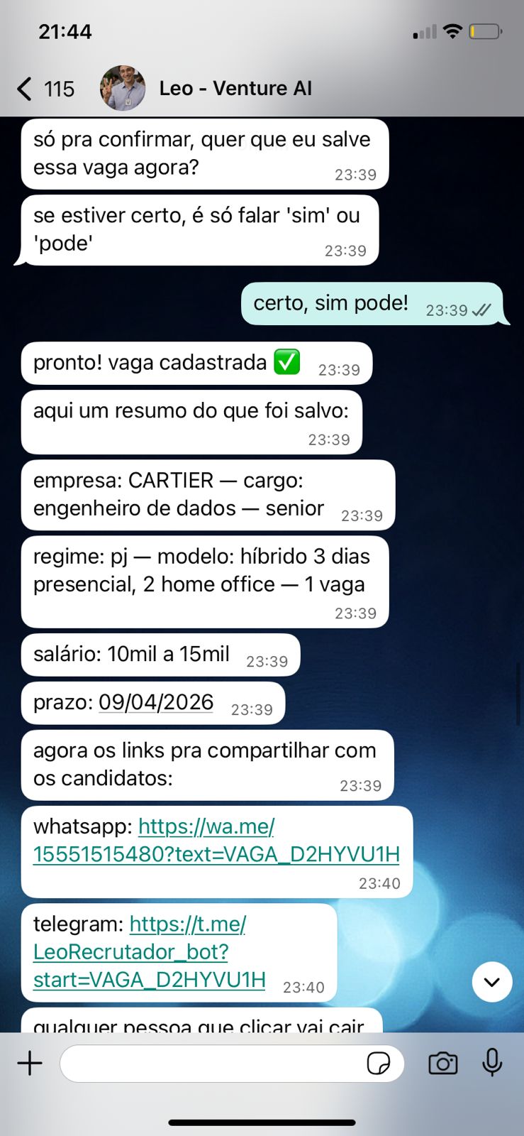 Recrutador — cadastro de vaga